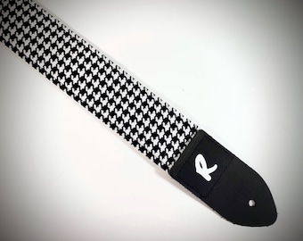 Black and White Houndstooth Guitar Strap - Modern - Acoustic or Electric - Double Padded- Comfortable