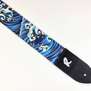 Blue and White Japanese Waves Guitar Strap - Blue Waves Guitar Strap - Wave Guitar Strap - Acoustic, Electric, or Bass