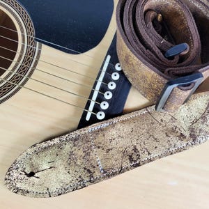 Gold Rustikaler Premium Leder Gitarrengurt-Metallic Distressed Gold Leder Gitarrengurt -100% Leder Gitarrengurt-Akustik, E-Bass