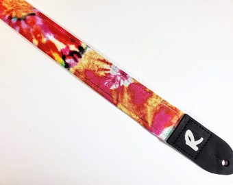 Tie Dye Ukulele Strap  - Rainbow Tie Dyed Ukulele Strap-Handmade - Double Padded-Cool Ukulele Strap - Button Ukulele Strap 1.5 Inch 38cm