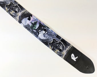 Wolf Guitar Strap-Wolf Eagle Guitar Strap -Wolf and Mountains Guitar Strap- Gift Ideas - Universal Guitar Strap