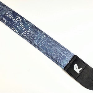 Blue Mushroom Guitar Strap - Etched Mushroom Guitar Strap-Double Padded Comfortable Handmade Guitar Strap