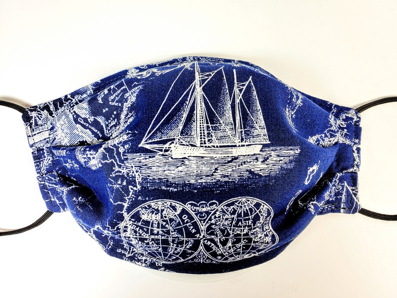 Nautical Face Masks Boat and Map Print Face Etsy