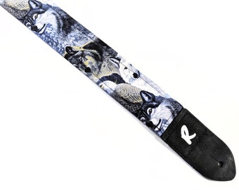 Three Wolf Moon Guitar Strap-3 Wolf Moon Guitar Strap -Wolf Guitar Strap- Gift Ideas - Universal Guitar Strap