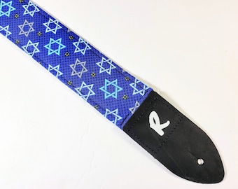 Star Of David Guitar Strap-Bar Mitzvah and Bat Mitzvah Religious Guitar Strap - Jewish - Hanukkah Guitar Strap
