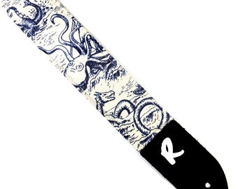 Octopus Guitar Strap -Sea Dragon Guitar Straps - Sea Monster Guitar Strap -Giant Squid Guitar Strap - Octopus Ship Double Padded Comfortable