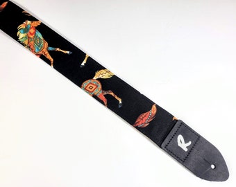 Southwest Horse Guitar Strap - Dark Brown Horses on Tan - Southwest Horses - Country-Handmade-Padded Guitar Strap