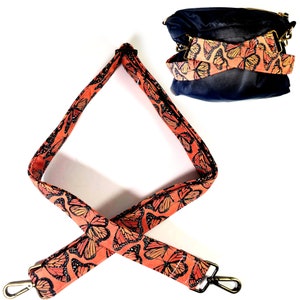 Cross Body Monarch Butterfly Guitar Style Bag Strap - Butterfly Purse Strap-Custom Hardware Color-Adjustable -Double Padded-Durable-