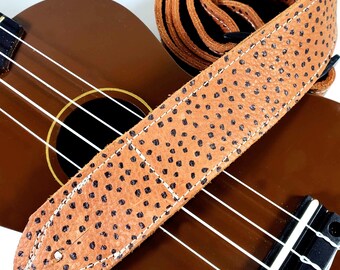 Brown Speckle Premium Leather Ukulele Strap - Almond Dot Ukulele Strap -Handmade -Tan Brown Ukulele Strap - Button Ukulele Strap