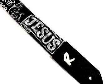 Jesus Ukulele Strap - Chalkboard Religious Ukulele Strap -Handmade - Double Padded-Ukulele Strap - Button Ukulele Strap 1.5 Inch 38cm
