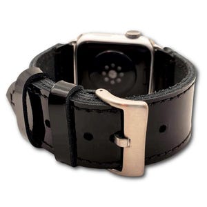 Correa para Apple Watch de piel de grano completo de charol negro: estilo clásico hecho a mano imagen 5