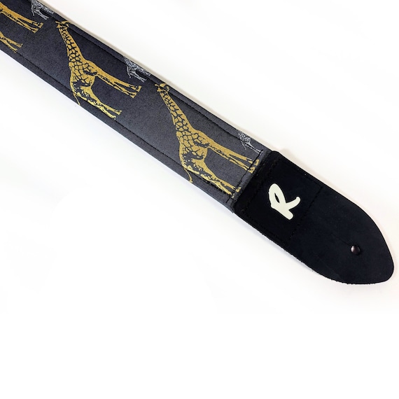 GOLD TONE GIRAFFE HANDMADE CHEVRON STRAP FITS ALL SIZES Giraffe Guitar Strap-gold Giraffes and Grey Guitar Strap  main image 2