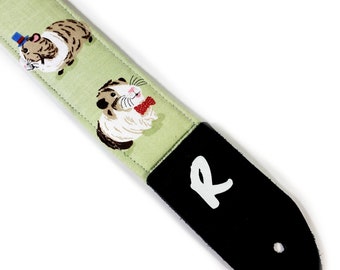 Dapper Guinea Pig Guitar Strap -Top Hat Guinea Pigs with Bow Tie - Jaunty Guinee Pig Guitar Strap- Handmade -