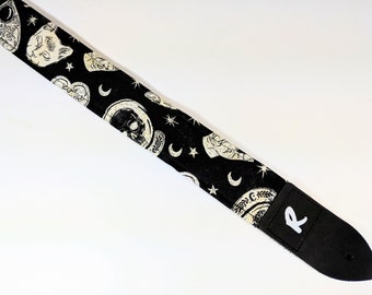 Ouija Board Guitar Strap -  Skull Guitar Strap - Day of the Dead-Crystal Ball - Double Padded - Comfortable