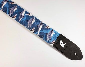 Shark Guitar Strap - Great White Shark Guitar Strap- Acoustic, Electric, or Bass- Handcrafted and Double Padded