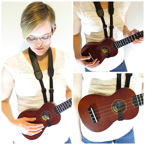 Black Ukulele Strap - Button Free - Universal strap