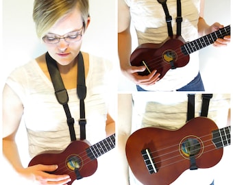 Black Ukulele Strap - Button Free - Universal strap
