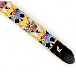 Raccoon Rabbit  Guitar Strap - Animal Flower Crown Guitar Strap - Raccoon Rabbit Flower Crown Guitar Strap Gift Ideas -
