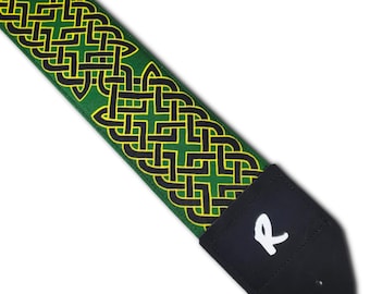 3 inch Celtic Know Guitar Strap-Black Green Yellow Guitar Strap-3 inch Guitar Strap-Double Padded -Fits Electric Base and Acoustic Guitars