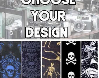 Choose Your Camera Strap-Your Choice Skulls Sugar Skulls Skull Crossbones Camera Strap-Double Padded Comfortable-DSLR/SLR