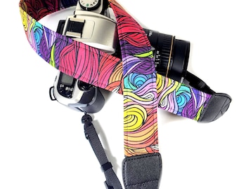 Rainbow Waves Camera Strap - Colorful Rainbow Strings Camera Strap - Double Padded Comfortable-DSLR / SLR