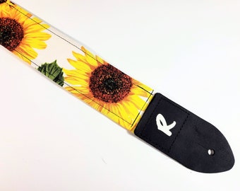 Sunflower Guitar Strap - Padded Leather Ends, Fits Electric, Base and Acoustic Guitars