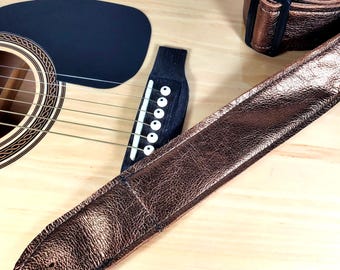 Bronze Premium Leder Gitarrengurt-Metallic Bronze Leder Gitarrengurt -100% Leder Gitarrengurt-Akustik, elektrische Bassgitarren