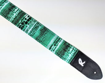 Indian Batik Print Green Guitar Strap - Green Tie Dye - Green Tie Die-  Acoustic, Bass, or Electric - Kids and Adults