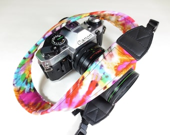 Tie Dye Camera Strap - Hippie - 60&#39;s - DSLR / SLR-Double Padded Comfortable