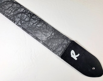 Night Tree Guitar Strap - Black and Grey Guitar Strap - Dark Branches Guitar Strap -Double Padded -Fits Electric Base and Acoustic Guitars