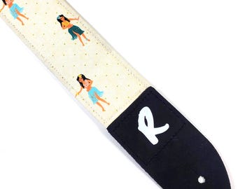 Hawaiian Hula Girl Guitar Strap - Hula Girl - Hula Hawaiian Guitar Strap - Handcrafted - Leaves - Double Padded- Comfortable