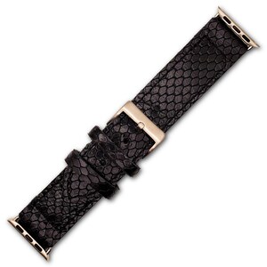 Black Snake Print Full Grain Leather Apple Watch Band – Handmade Luxury Accessory 画像 7
