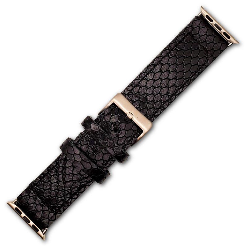 Black Snake Print Full Grain Leather Apple Watch Band – Handmade Luxury Accessory 画像 7