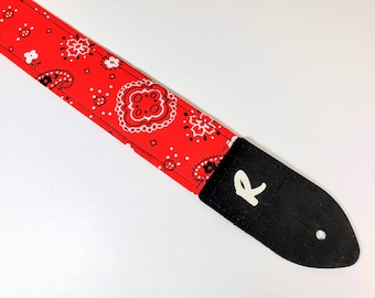 Red Paisley Guitar Strap -Red Bandanna Paisley- Red Rockabilly Guitar Strap-Comfortable Padded - Double Padded-