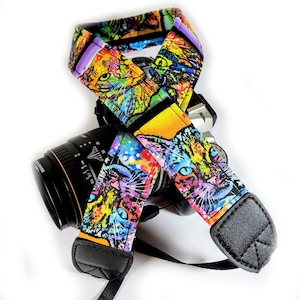 Psychedelic Cat Camera Strap - Colorful Cat Camera Strap - Double Padded Comfortable-DSLR / SLR-