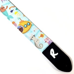 Meow-maid Guitar Strap - Ocean Cats Guitar Strap - Submarine Cats Guitar Strap - Seahorse Cat Guitar Strap - Universal Guitar Strap