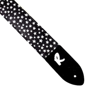White Stars on Black Guitar Strap - Stars Guitar Strap -Star Guitar Strap- Double Padded - Universal Guitar Strap