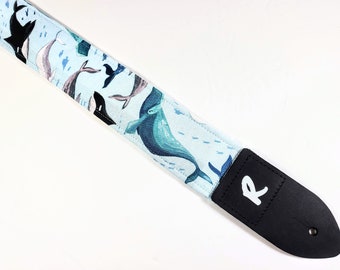 Whale Ocean Guitar Strap - Orca Guitar Strap- Blue Whale Guitar Strap - Universal Guitar Strap- Double Padded- Comfortable