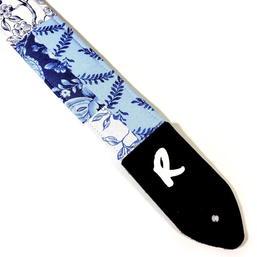 Blue Floral Patchwork Guitar Strap Floral Blue Quilt Design Etsy