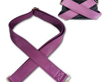 Plum Purple Leather Crossbody Strap | Adjustable Guitar Style Bag Strap