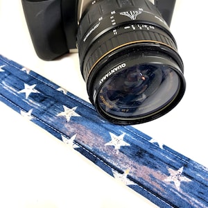 Rustic Stars on Blue Camera Strap - Blue Patriotic Camera Strap - Double Padded Comfortable-DSLR / SLR