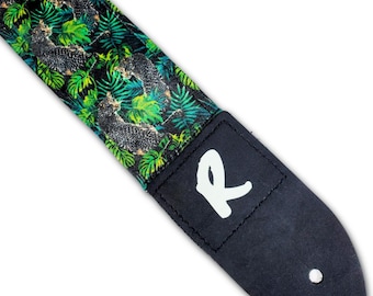 Handmade Leopards in Jungle Print Guitar Strap-Double Padded-Double Padded Guitar Strap-