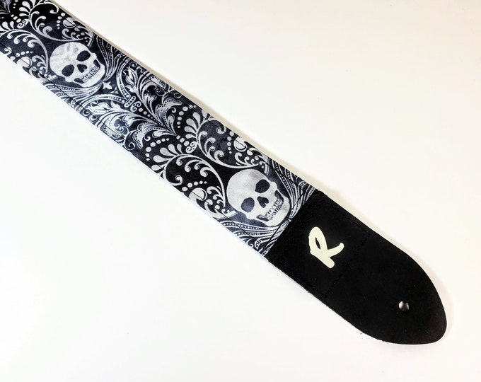 Decorative Skulls Guitar Strap Black and Grey Guitar Etsy