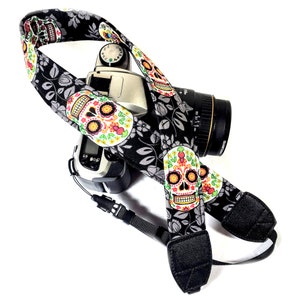 Sugar Skulls Camera Strap - Mexican Sugar Skulls Camera Strap - Double Padded Comfortable-DSLR / SLR
