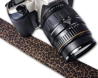 Leopard Premium Leather Camera Strap - Small Leopard Print Leather Camera Strap- Soft Leather Camera Strap -Comfortable
