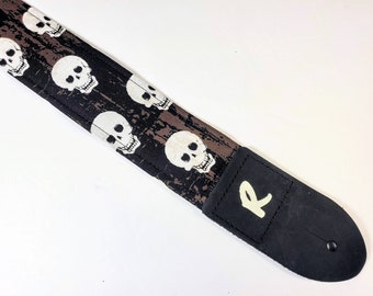 Black and White Skulls Guitar Strap - Skull Guitar Strap -Double Padded - Hand Crafted - Bass Electric Acoustic