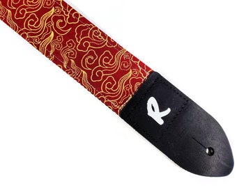 Red Japanese Clouds Guitar Strap -Red Cloud Guitar Strap - Cloud Guitar Strap - Acoustic, Electric, or Bass