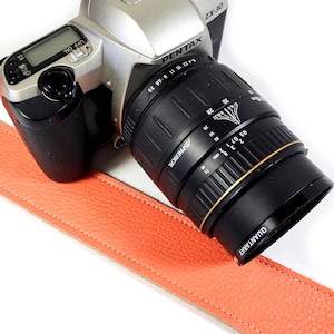 Coral Premium Leather Camera Strap -Light Orange Camera Strap- Durable Leather Camera Strap -DSLR / SLR-Comfortable