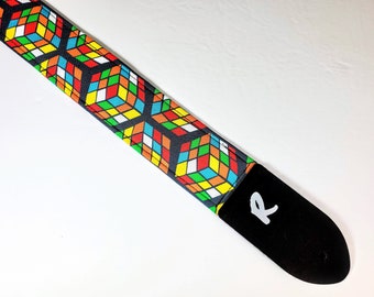 Multicolor 3D Cube Guitar Strap - Colorful Cube Guitar Strap - Retro -Double Padded- Comfortable- Hand Crafted- Not A Licensed Item-