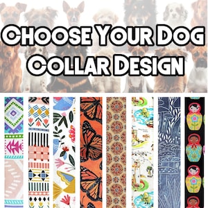 Choose Your Dog Collar Design Southwest Folk Bird Monarch Map Nesting Doll Washable Fabric Dog Collar Handcrafted-Side Release Dog Collar